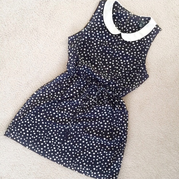 NEW Navy Blue Polka Dot Peter Pan Collar Dress M - Picture 1 of 5